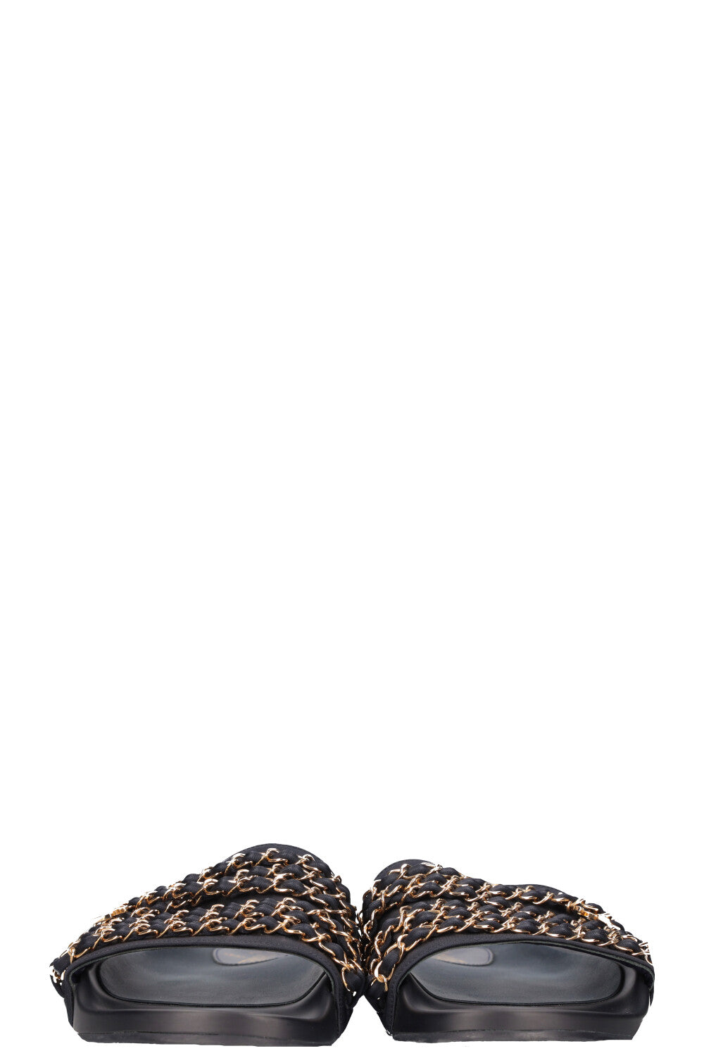 CHANEL Chain Slippers Satin Navy