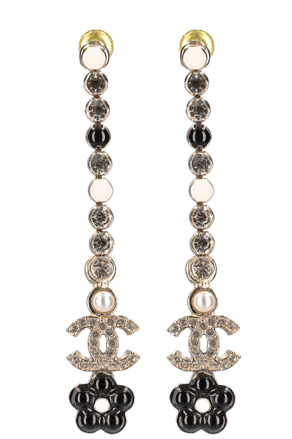 CHANEL Drop Earrings Black Flower