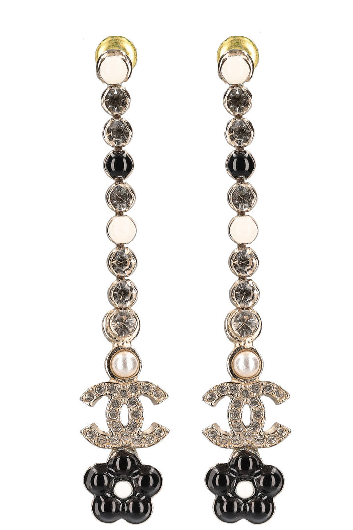 CHANEL Drop Earrings Black Flower