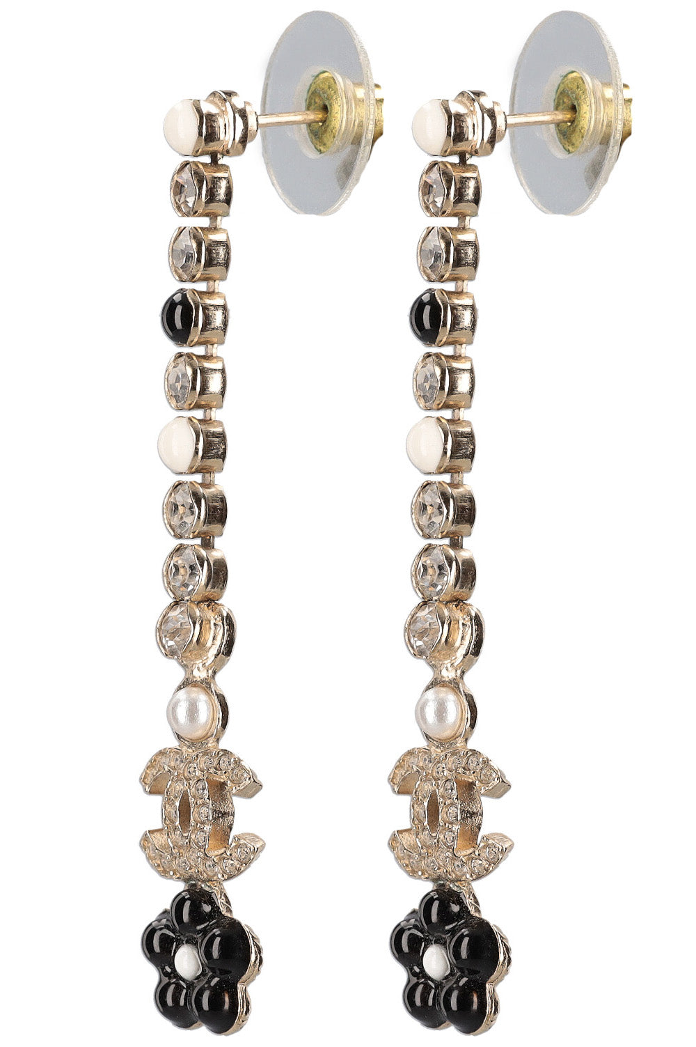 CHANEL Drop Earrings Black Flower