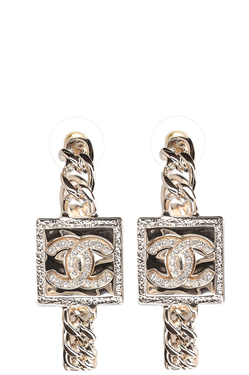 CHANEL Hoop Earrings CC Champagne Gold B23