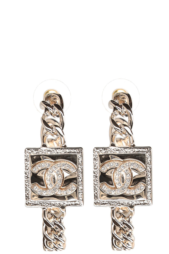 CHANEL Hoop Earrings CC Champagne Gold B23