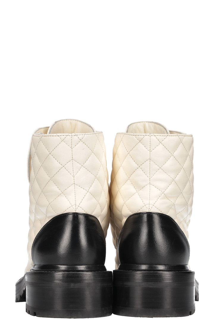 CHANEL Quilted CC Ankle Boots White Black