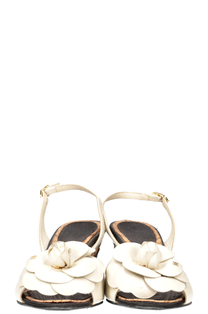 CHANEL Wedges Camelia White & Black