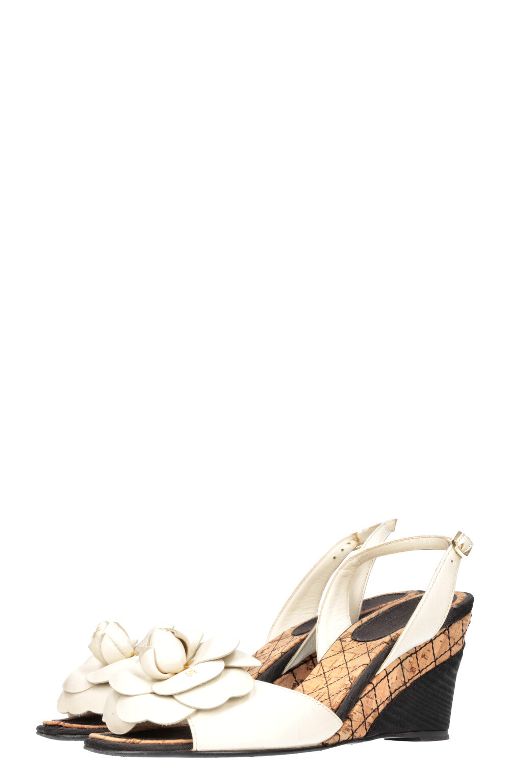 CHANEL Wedges Camelia White & Black
