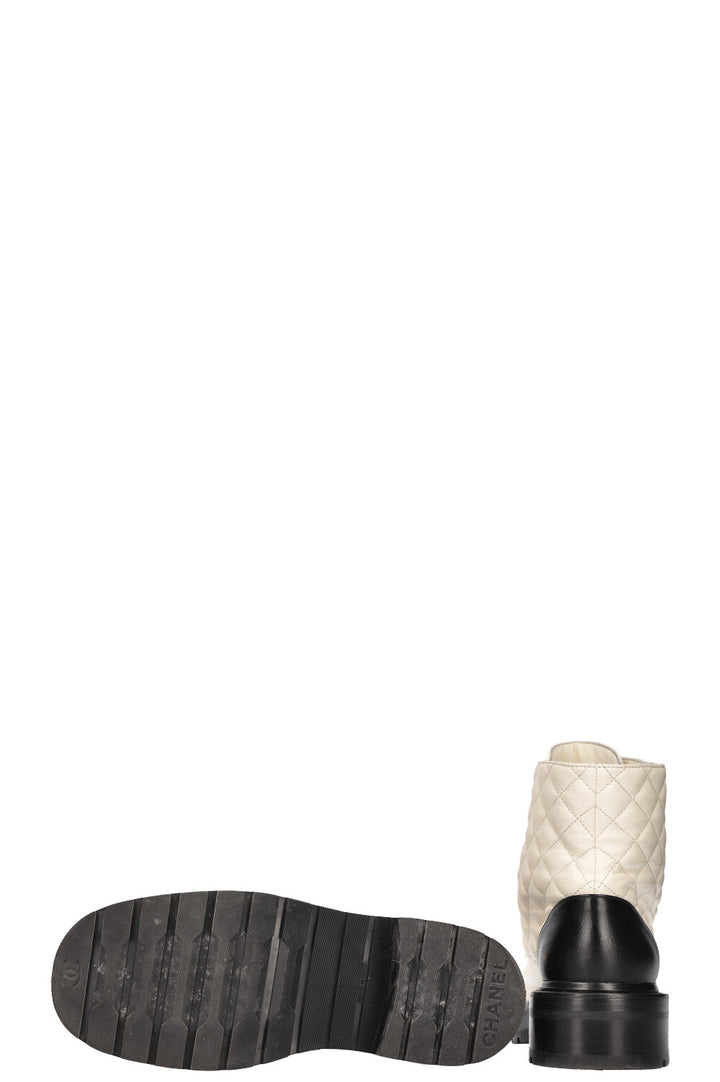 CHANEL Quilted CC Ankle Boots White Black
