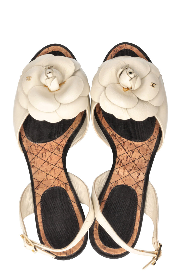 CHANEL Wedges Camelia White & Black