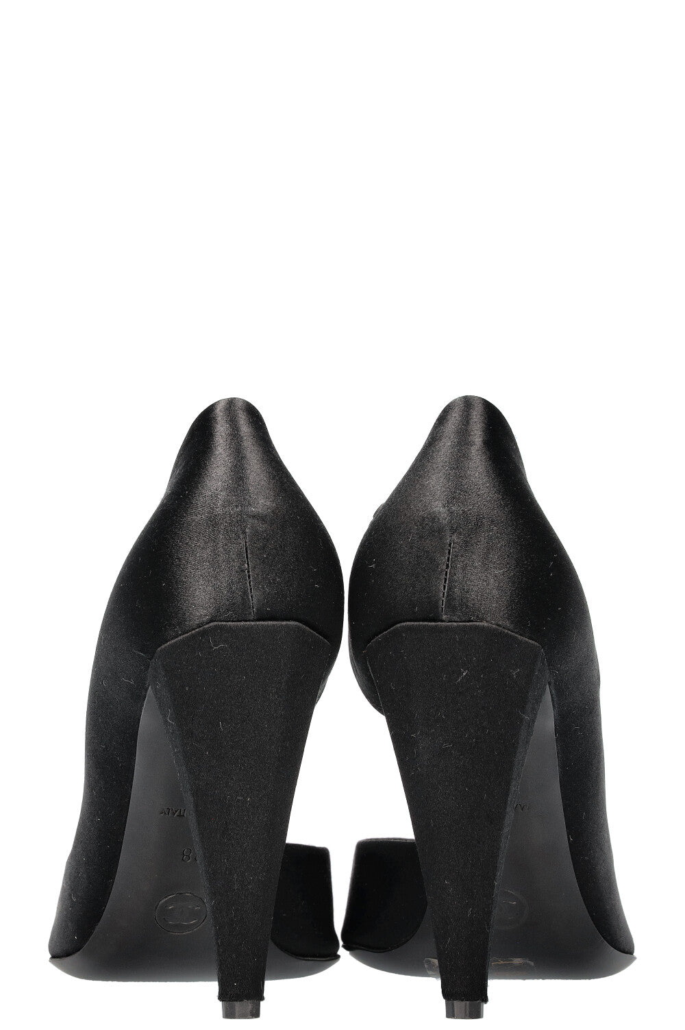 CHANEL Heels Peeptoe Satin Black
