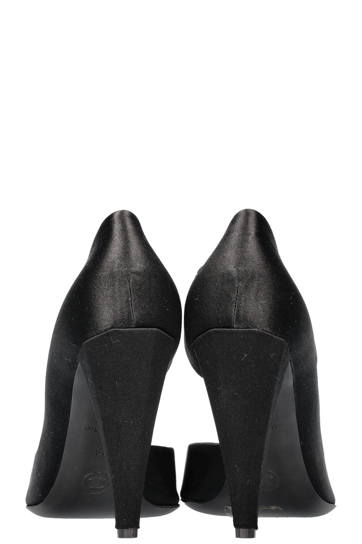 CHANEL Heels Peeptoe Satin Black