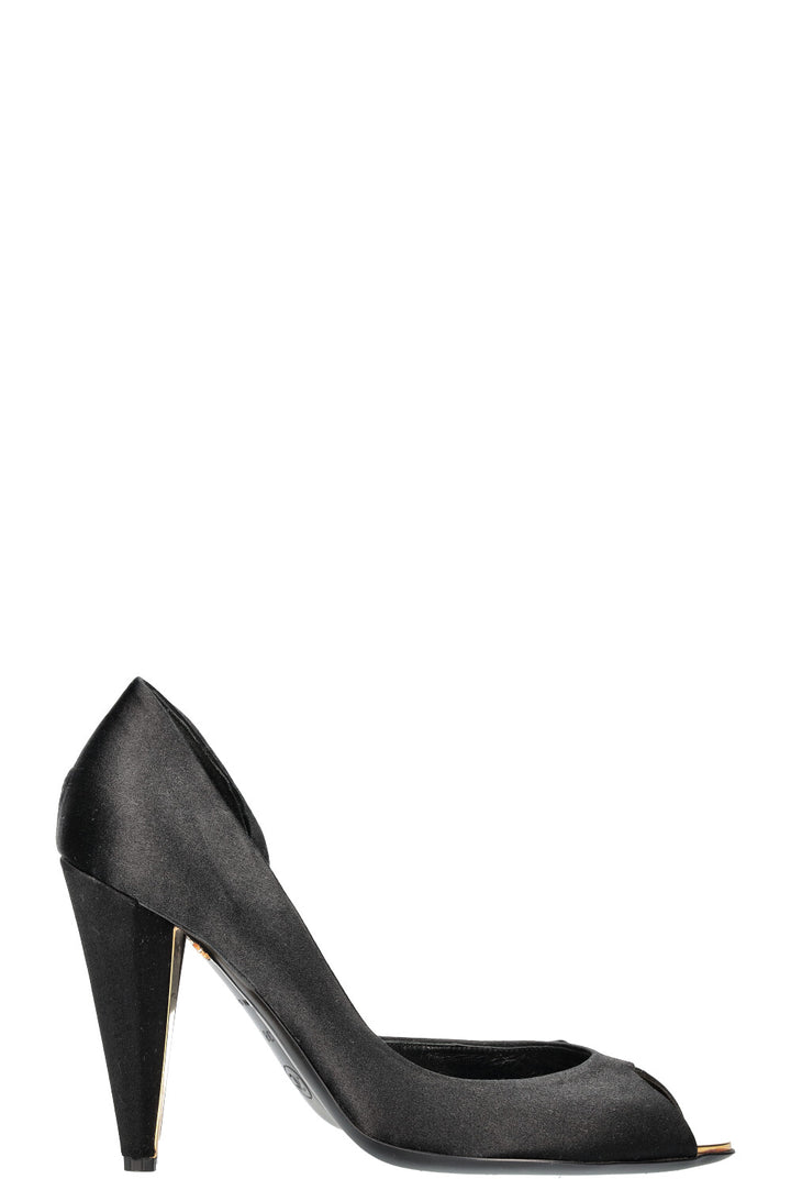 CHANEL Heels Peeptoe Satin Black