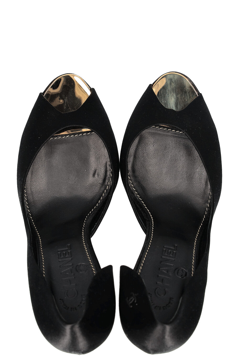 CHANEL Heels Peeptoe Satin Black