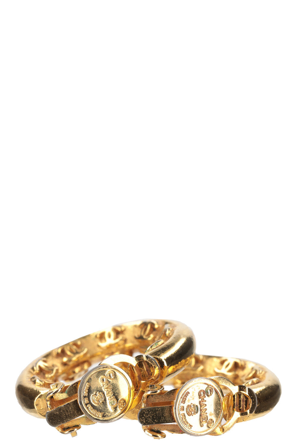 CHANEL Vintage CC Hoop Earrings Gold