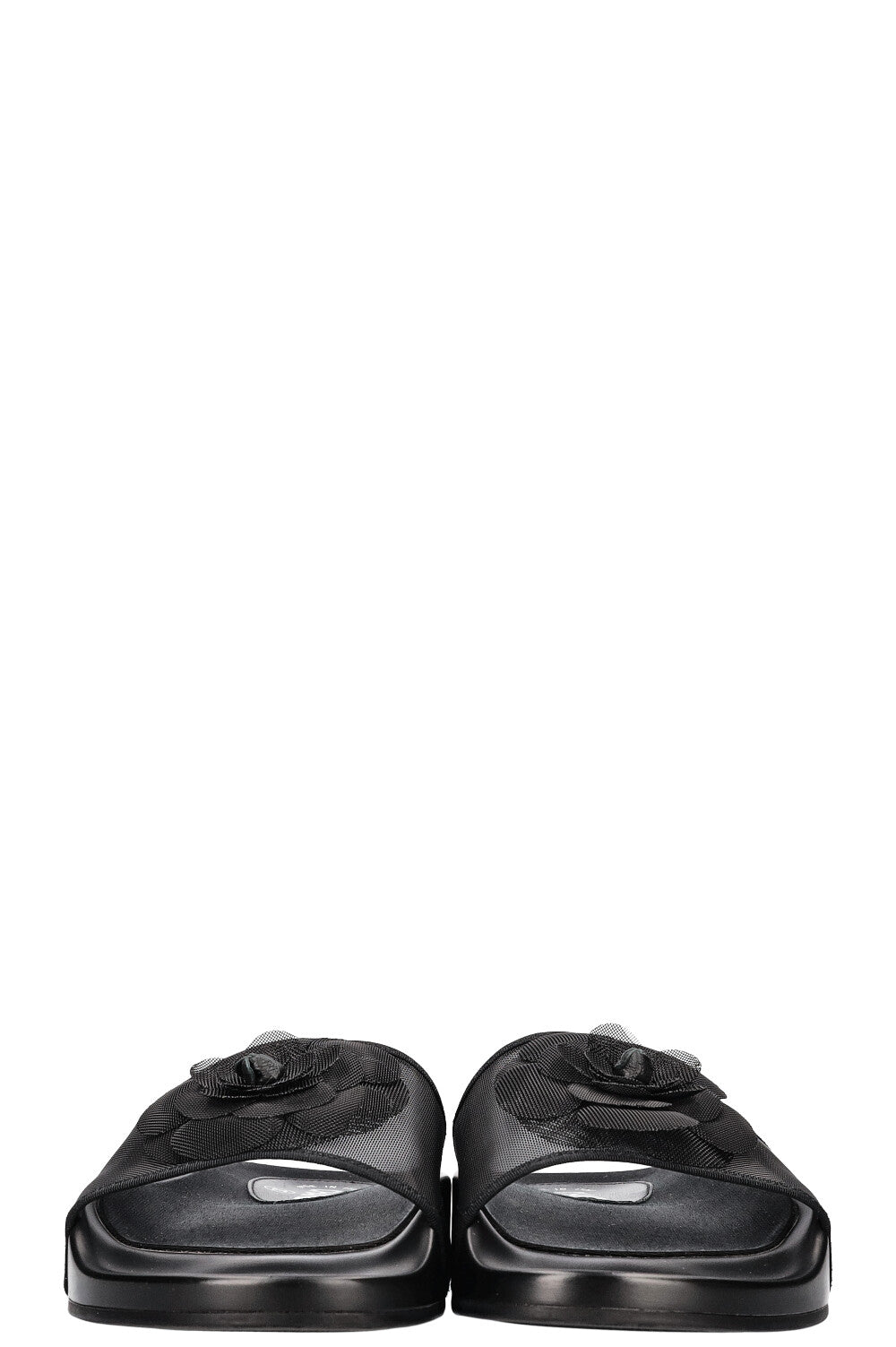 CHANEL Camelia Slides Black