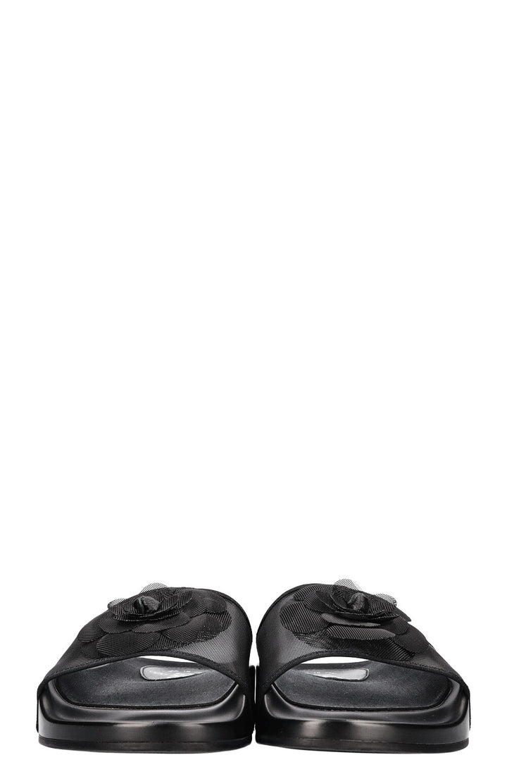 CHANEL Camelia Slides Black