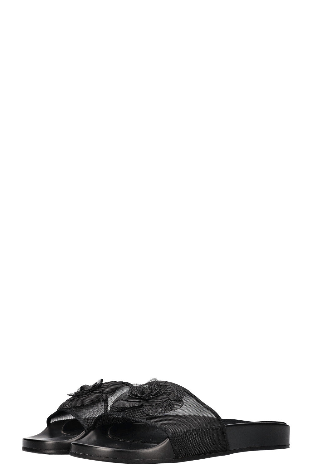 CHANEL Camelia Slides Black