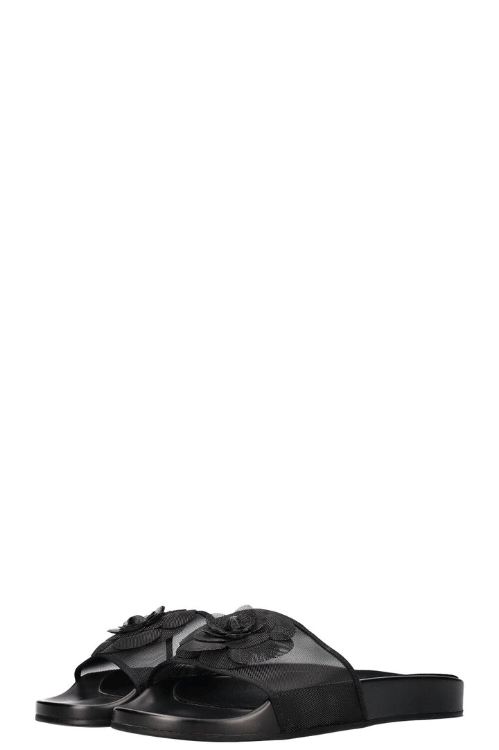 CHANEL Camelia Slides Black