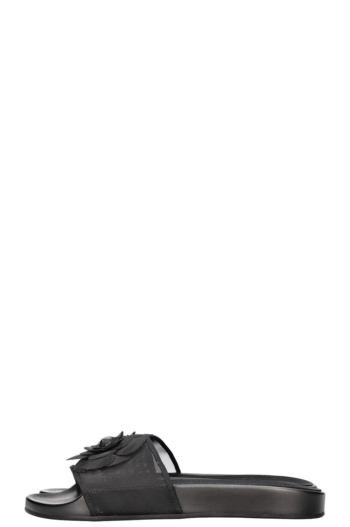 CHANEL Camelia Slides Black