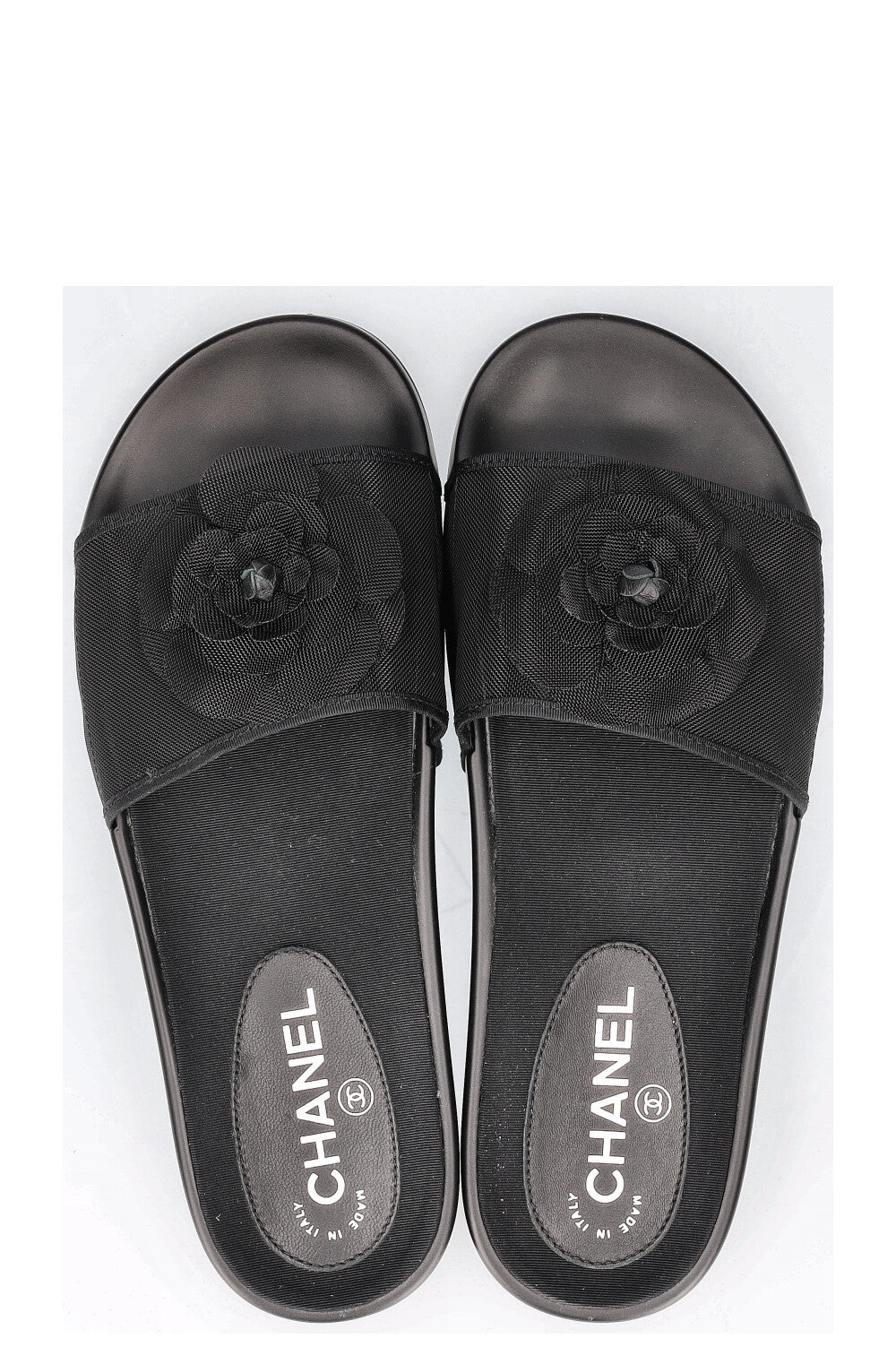 CHANEL Camelia Slides Black