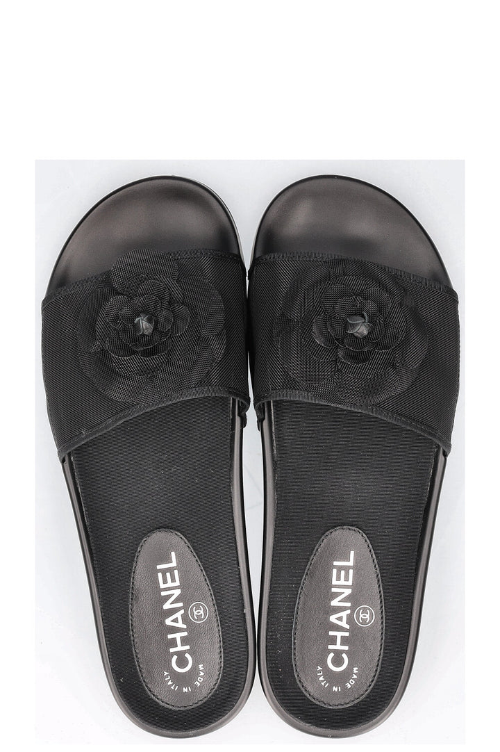 CHANEL Camelia Slides Black