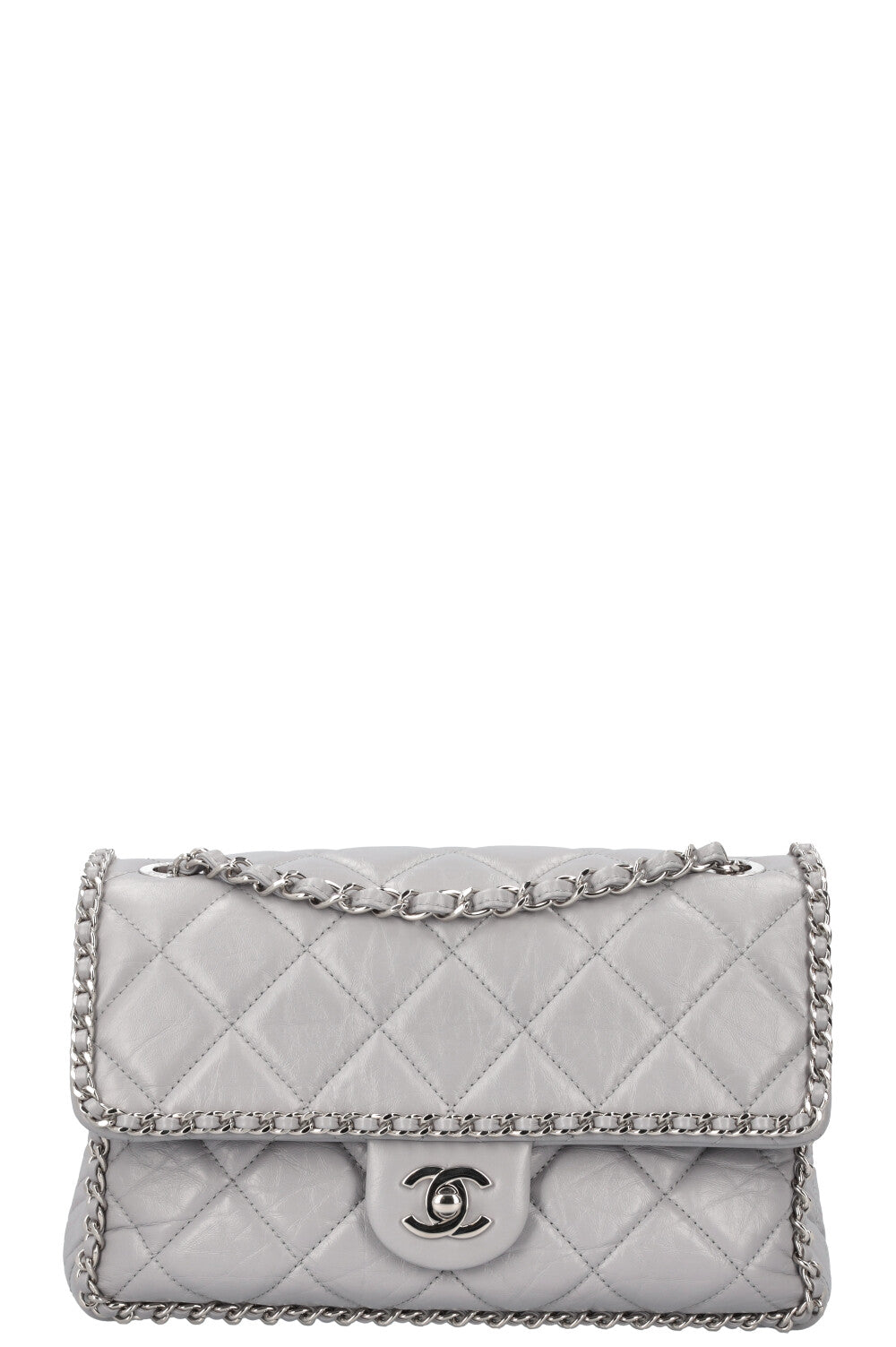 CHANEL Running Chain Bag Calfskin Grey