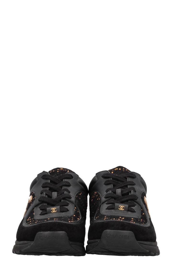 CHANEL Tennis Sneakers Tweed Black Gold