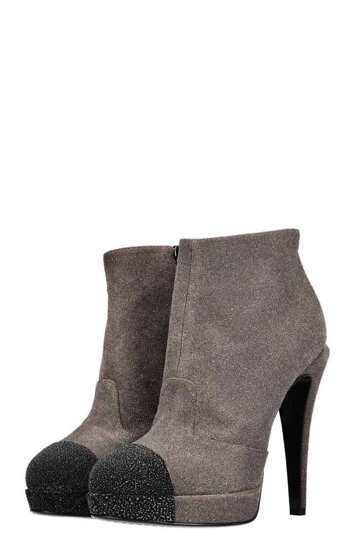 CHANEL Glitter Ankle Boots Grey