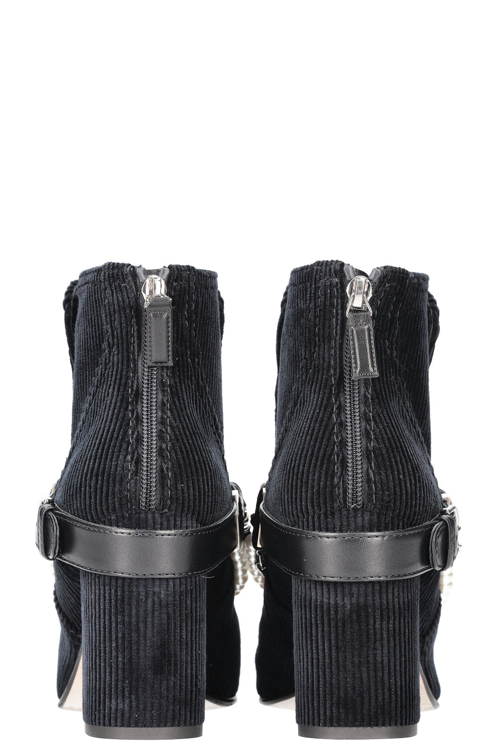 CHANEL Boots with Pearl Chain Cord & Satin Navy