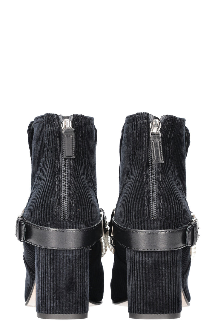 CHANEL Boots with Pearl Chain Cord & Satin Navy