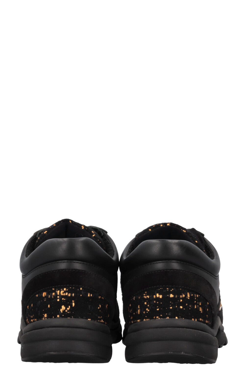 CHANEL Tennis Sneakers Tweed Black Gold