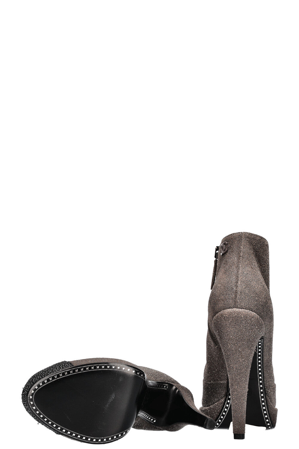 CHANEL Glitter Ankle Boots Grey