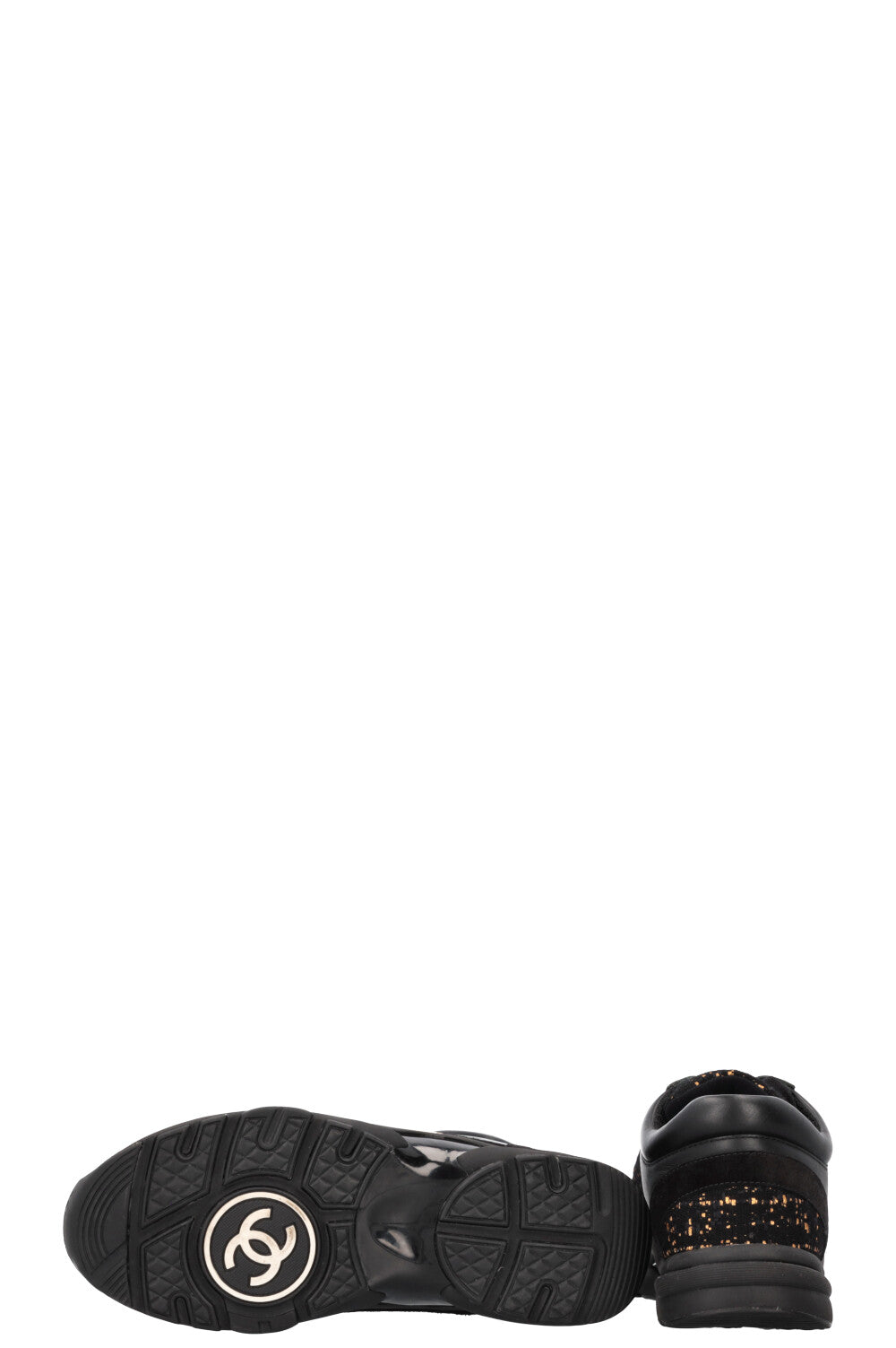CHANEL Tennis Sneakers Tweed Black Gold