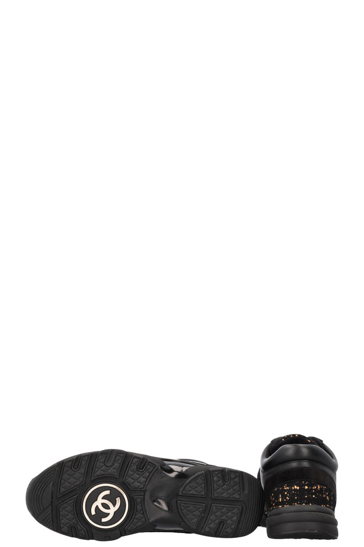 CHANEL Tennis Sneakers Tweed Black Gold