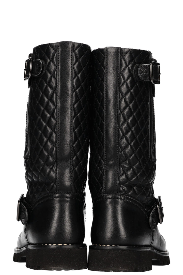 CHANEL Quilted Motorcycle Boots Black Leather