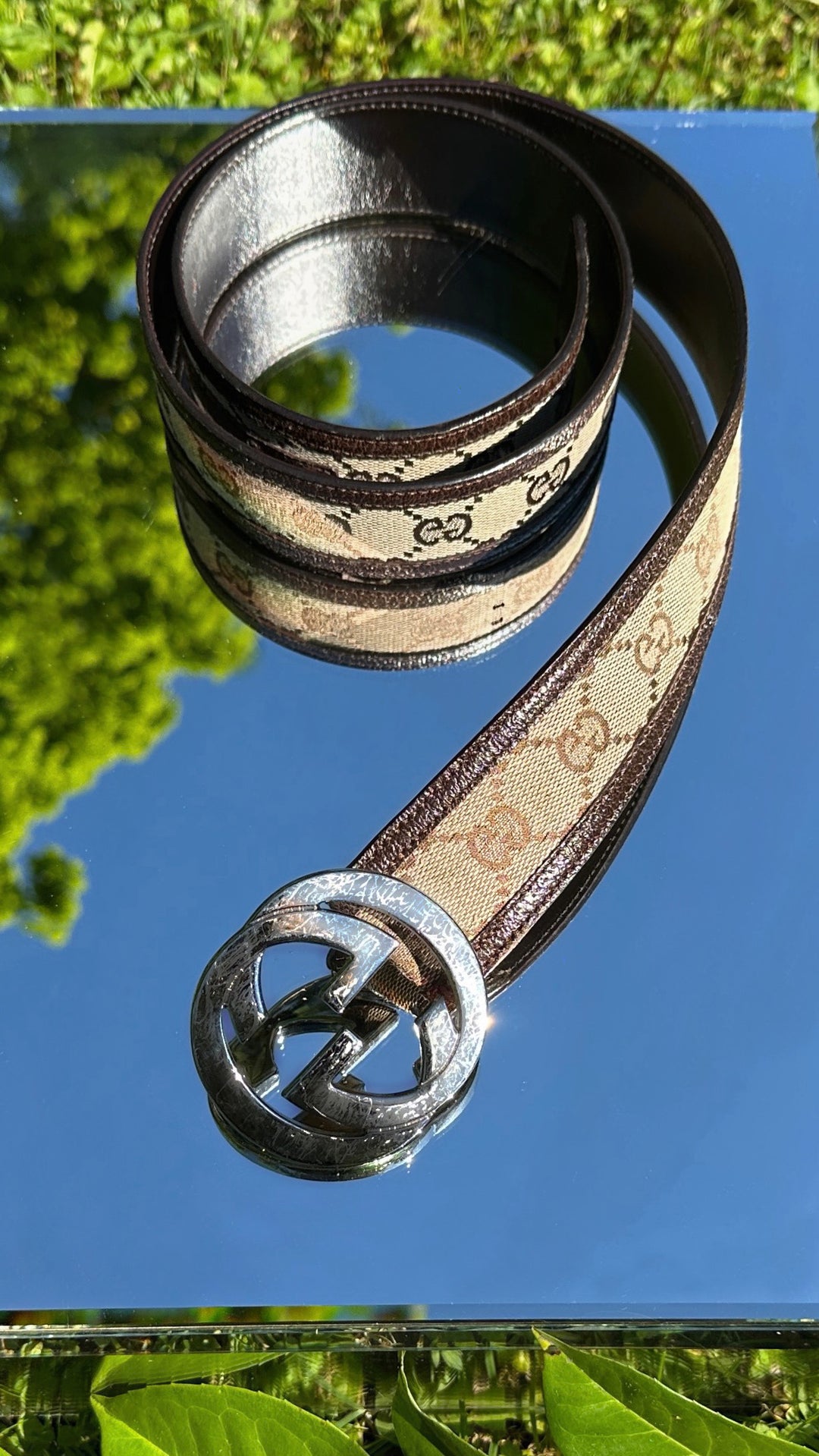 GUCCI GG Belt Canvas Brown