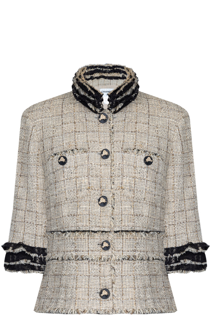 CHANEL 2010 Rushed Collar Jacket Beige