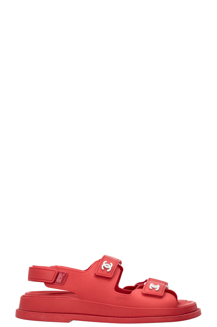 CHANEL Dad Sandals Rubber Red