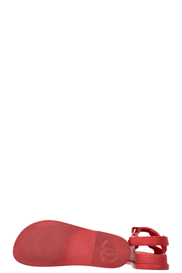 CHANEL Dad Sandals Rubber Red