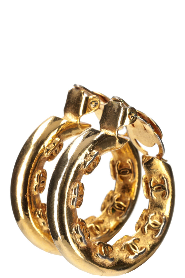 CHANEL Vintage CC Hoop Earrings Gold
