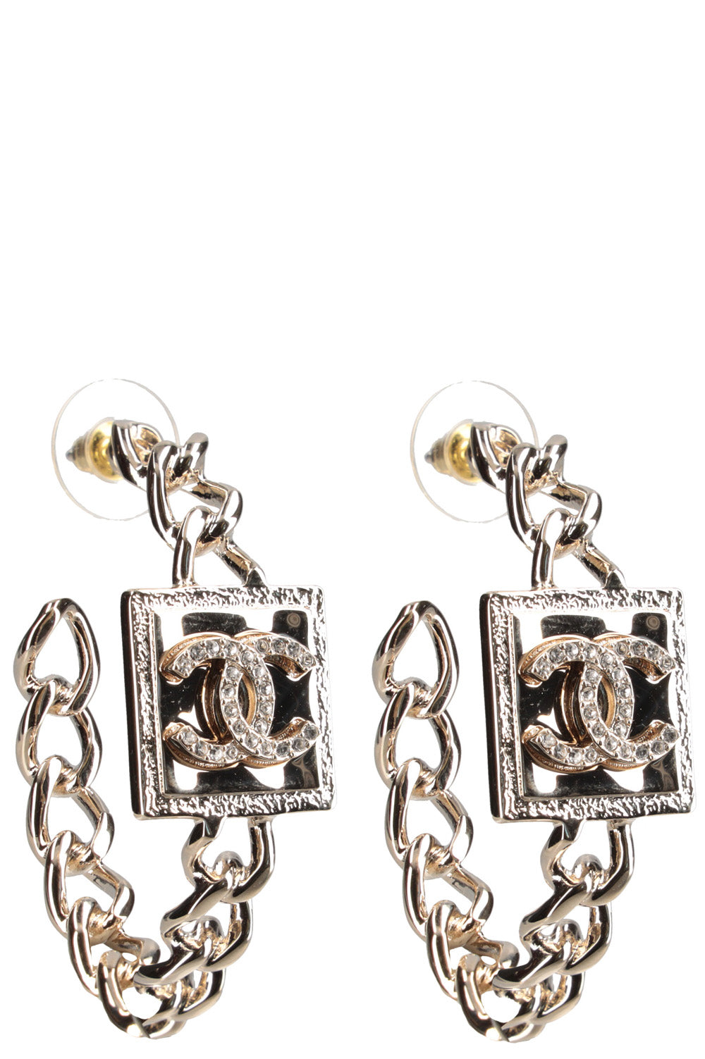 CHANEL Hoop Earrings CC Champagne Gold B23