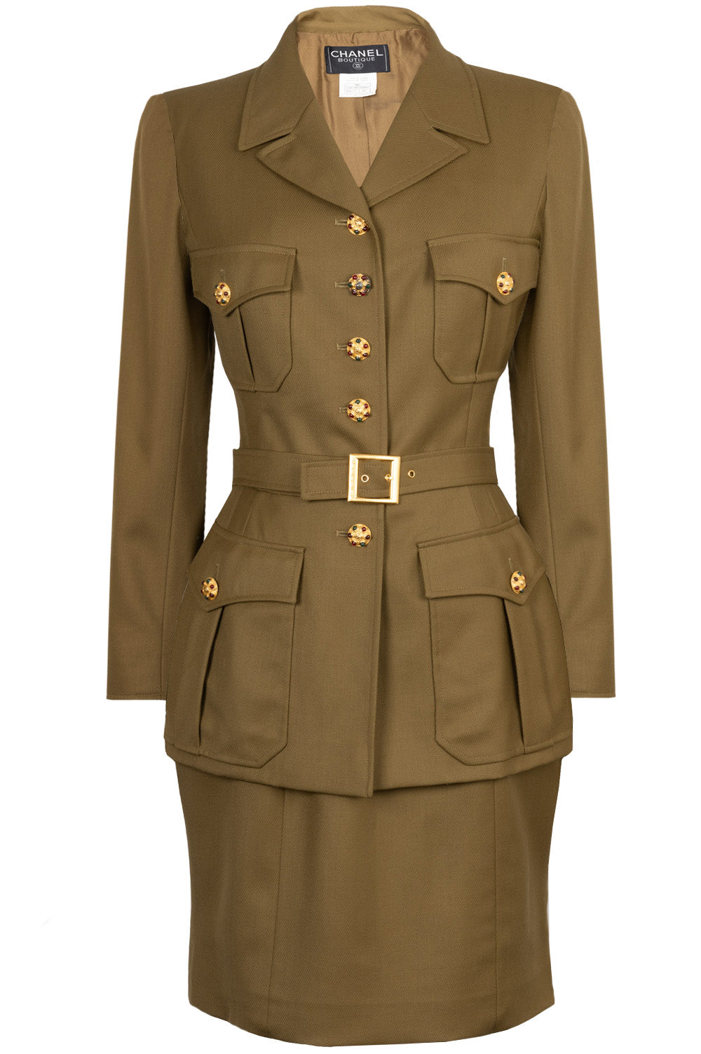 CHANEL Two Piece Gripoix Buttons Green FW96