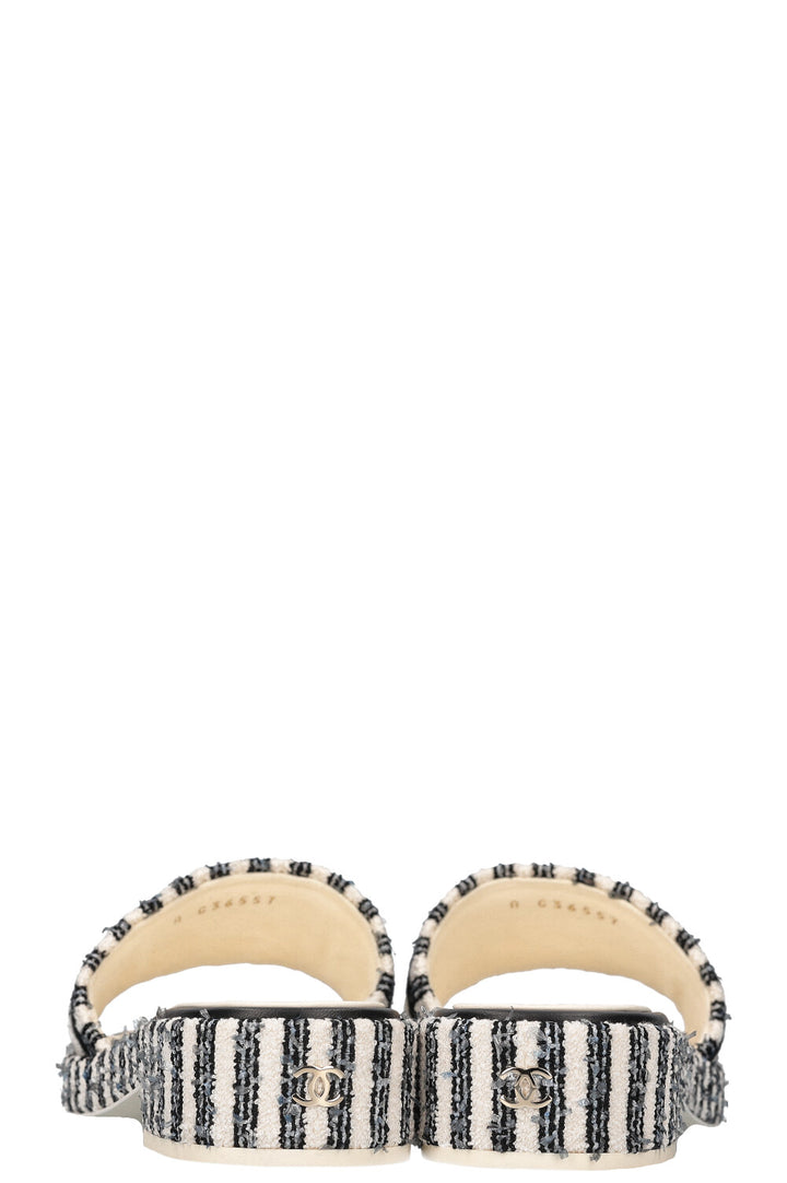 CHANEL Flats White Black