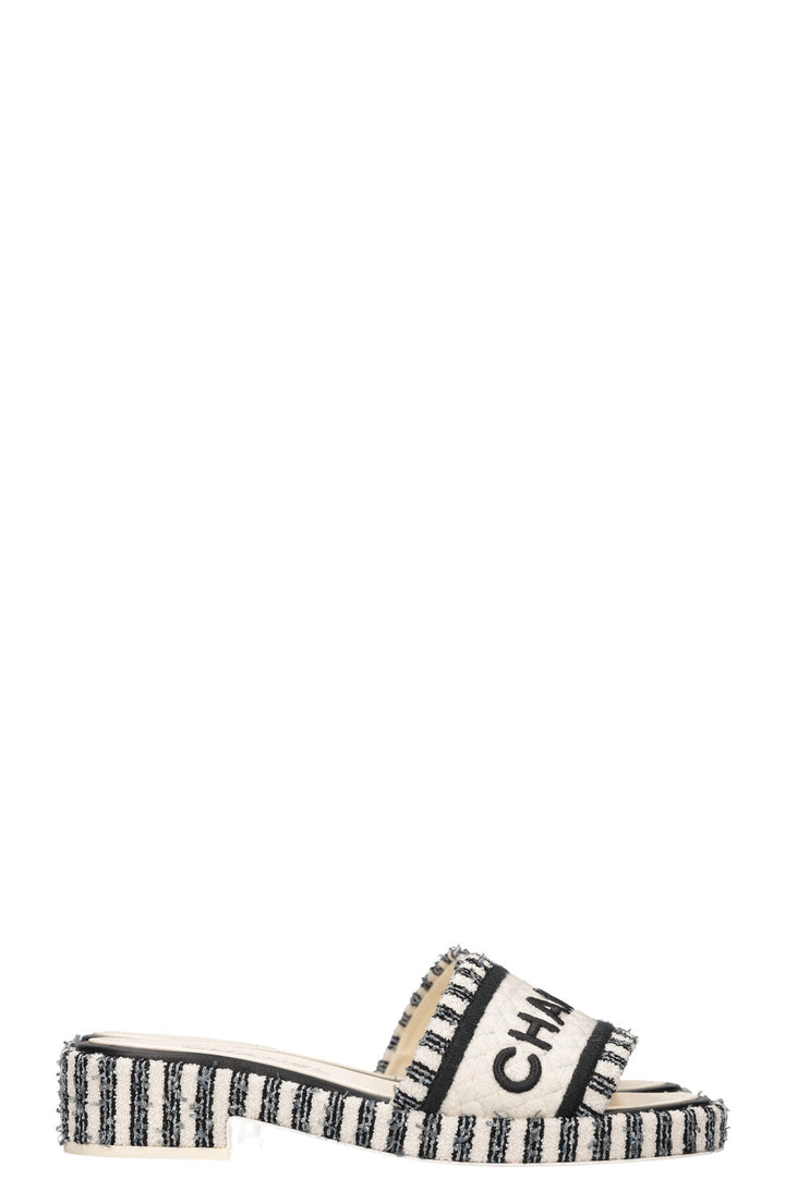 CHANEL Flats White Black