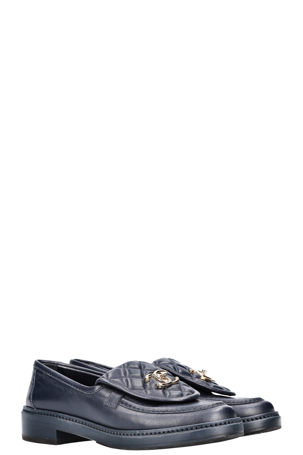 CHANEL Quilted Loafer Flats Navy
