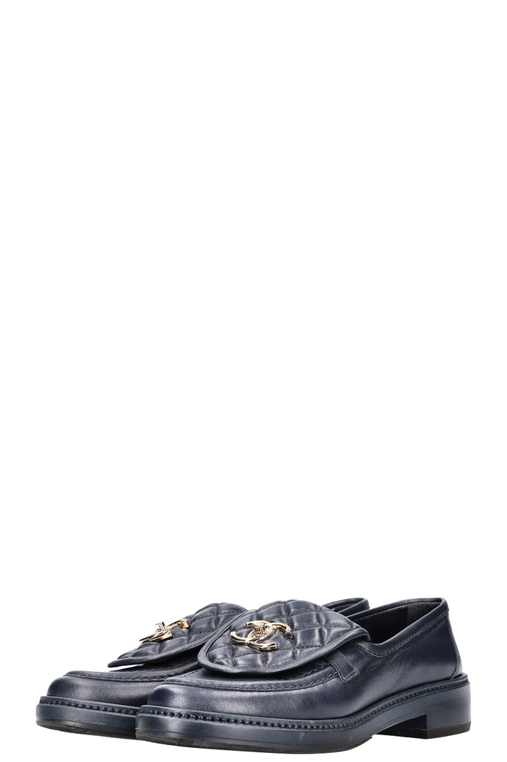 CHANEL Quilted Loafer Flats Navy
