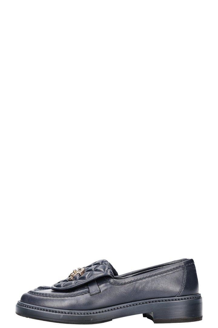 CHANEL Quilted Loafer Flats Navy