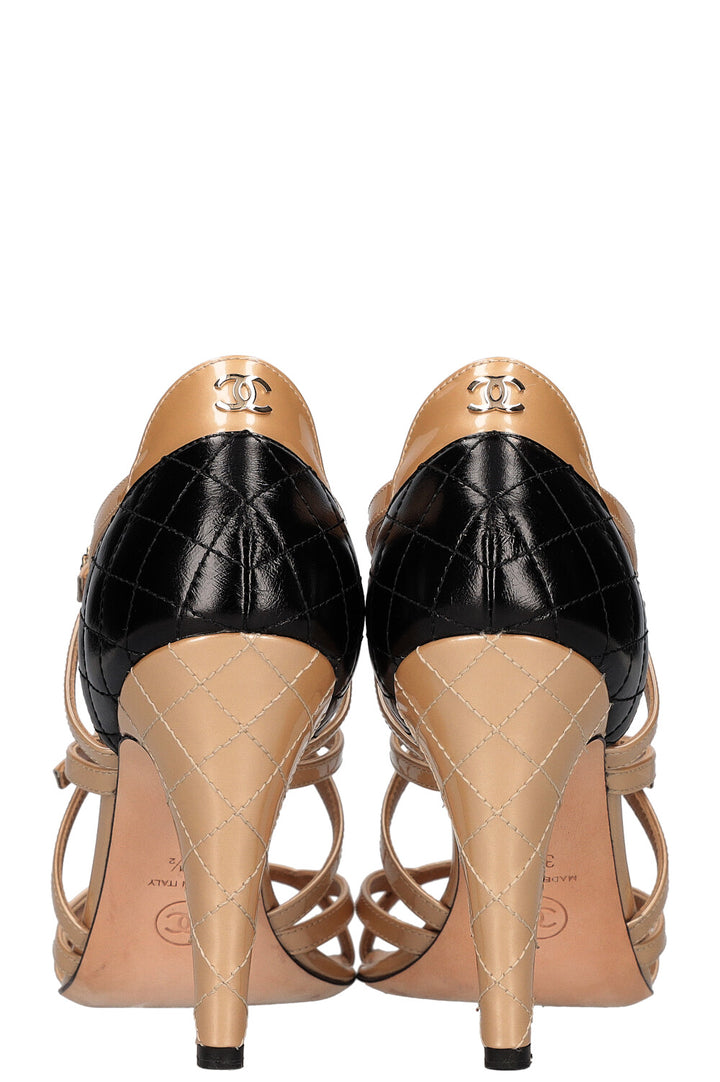 CHANEL Heels Quilted Patent Beige