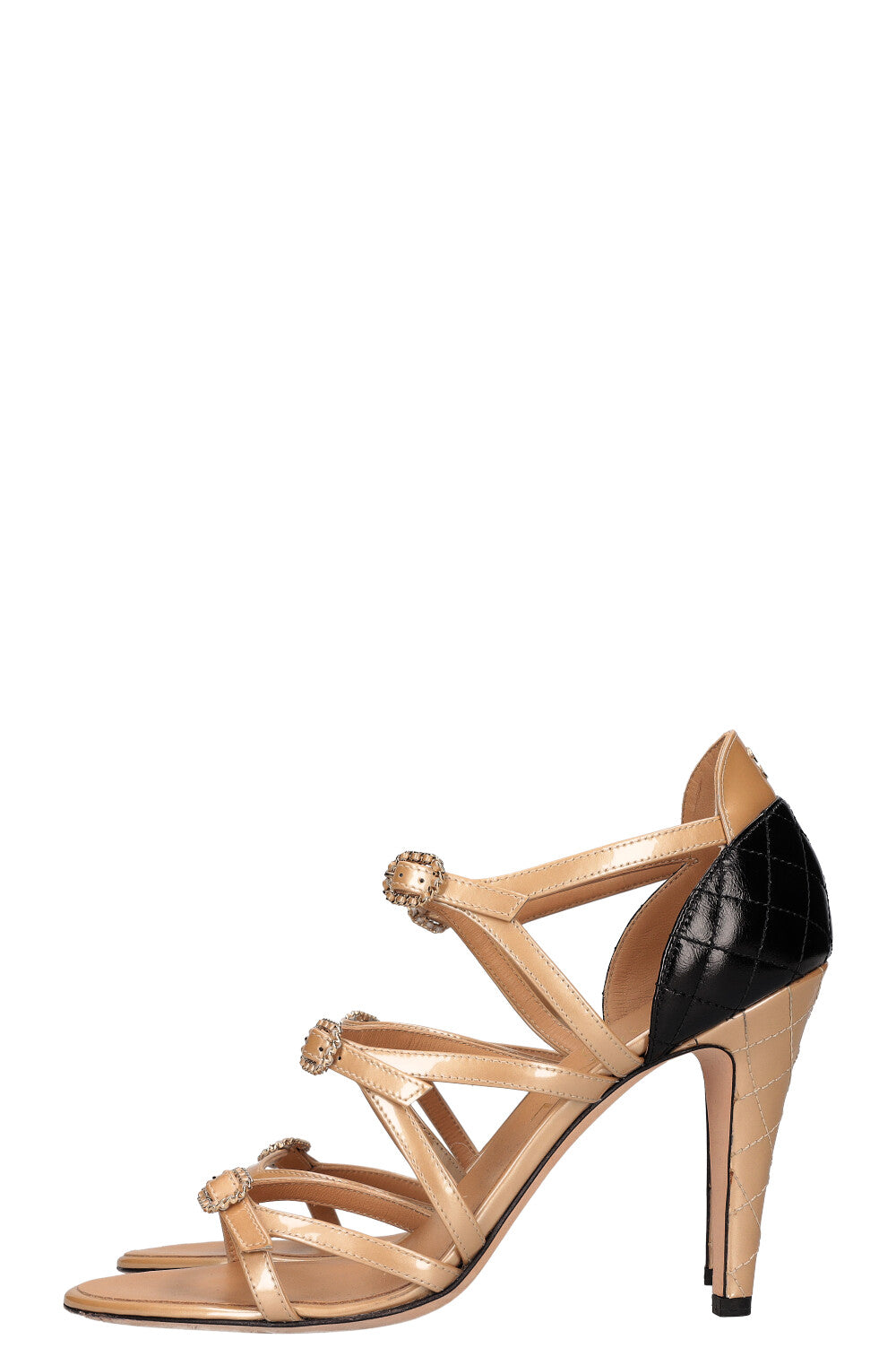 CHANEL Heels Quilted Patent Beige