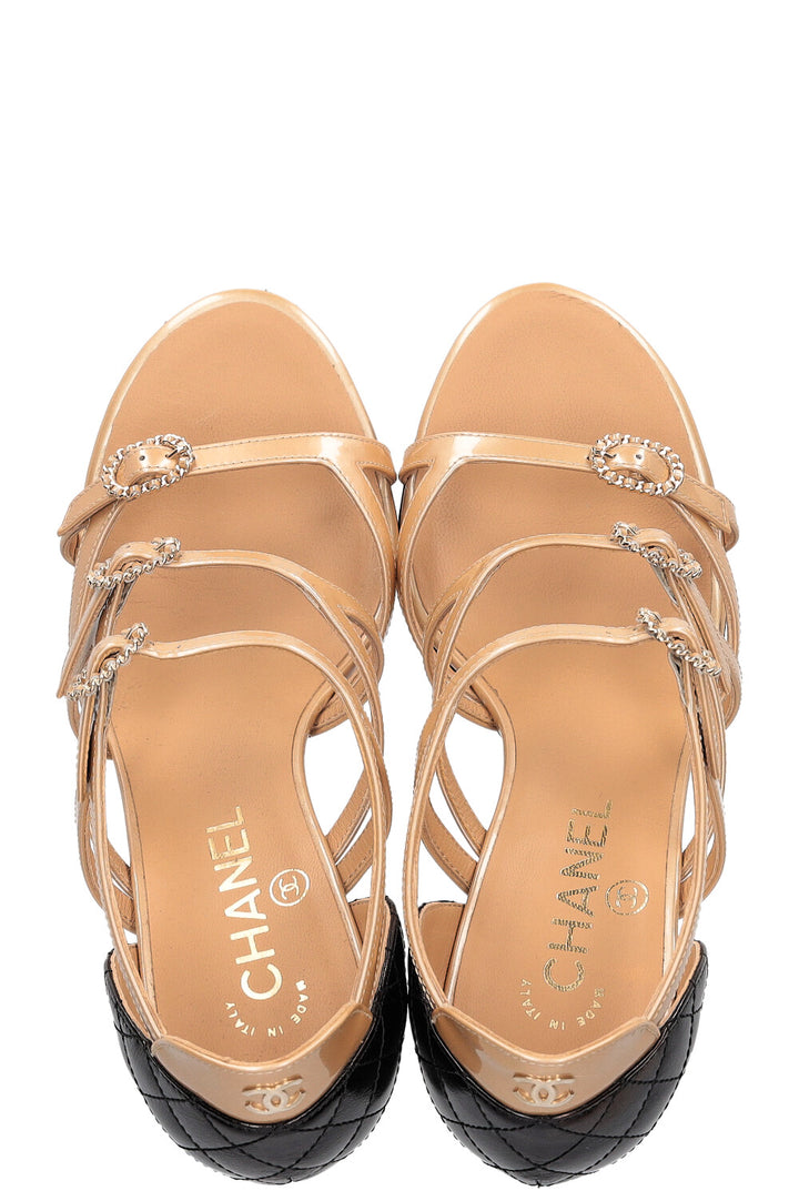 CHANEL Heels Quilted Patent Beige