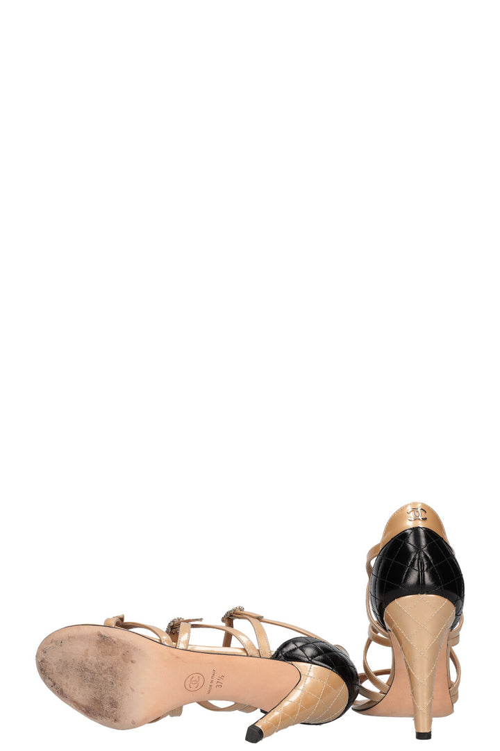 CHANEL Heels Quilted Patent Beige