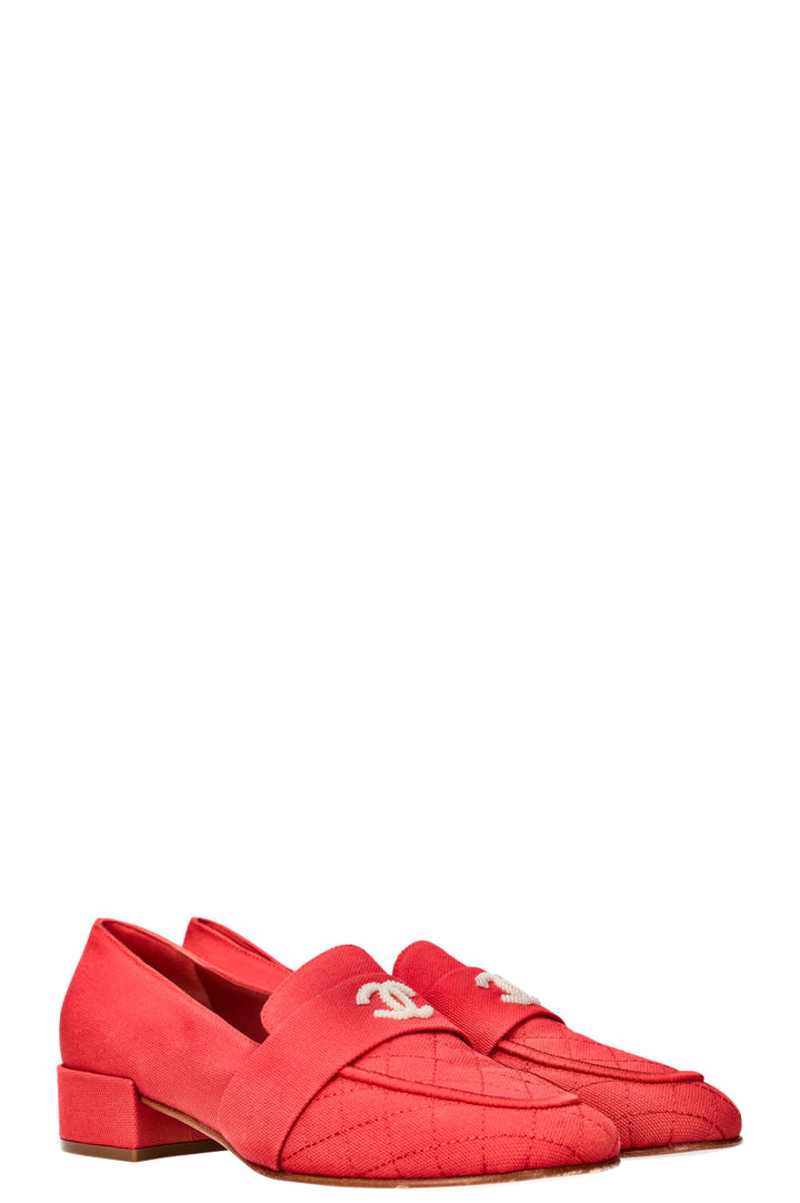 CHANEL Flats Diamond Quilted Canvas Red